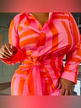 Vibrant Pink and Orange Wrap Dress